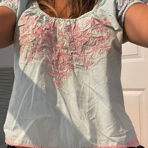 Betsy Johnson turquoise pink puff sleeve top